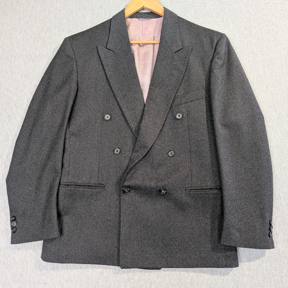 Jonathan Bryan Wool Blazer Men's Large Dark Gray Pinstripe Double Breasted